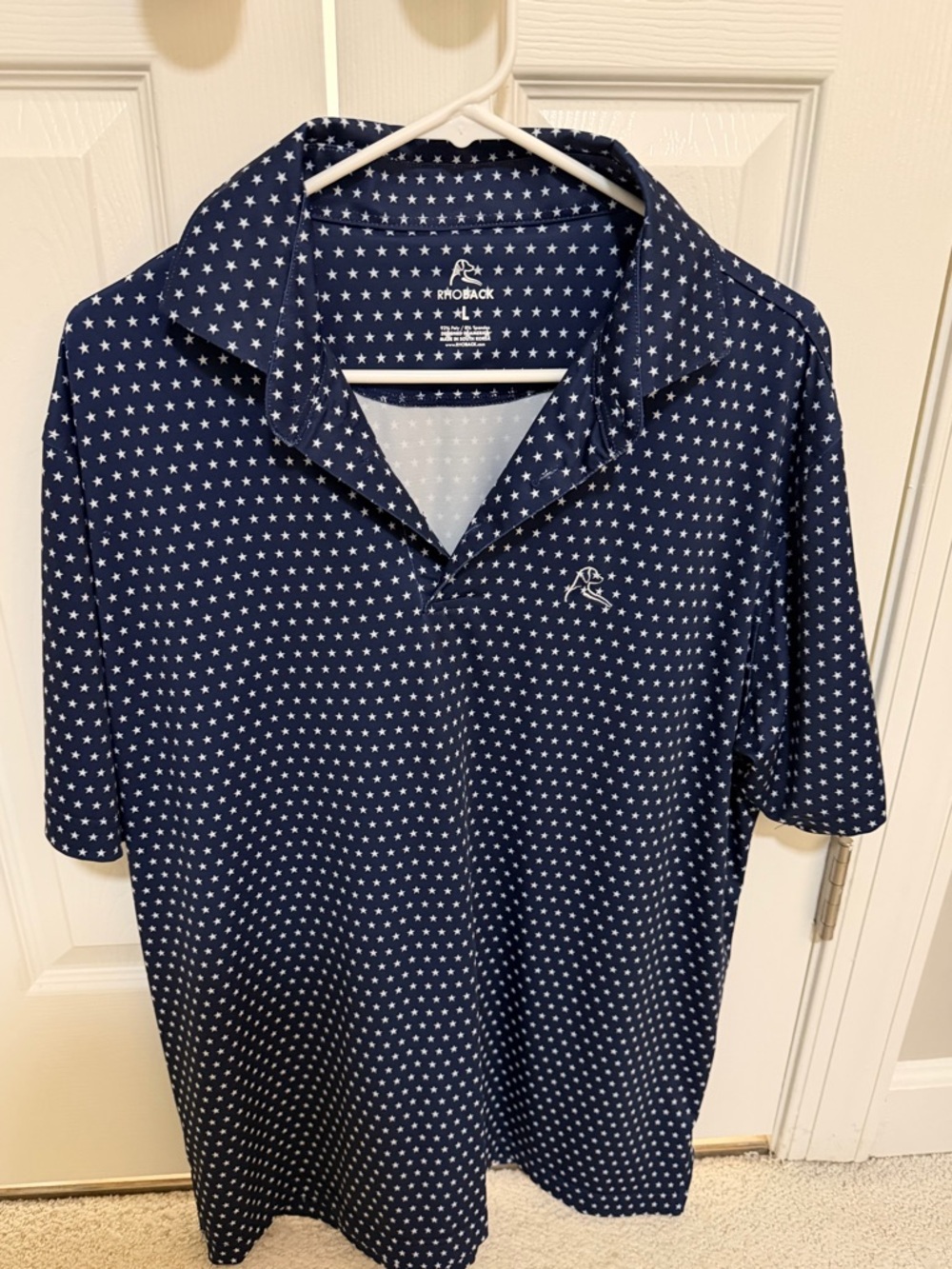 Rhoback short sleeve polo- Navy with white stars size Large